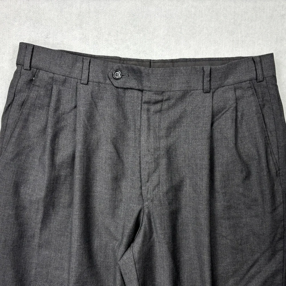 Brooks Brothers Mens Charcoal Gray 100% Wool Pleated Cuffed Dress Pants 35x29